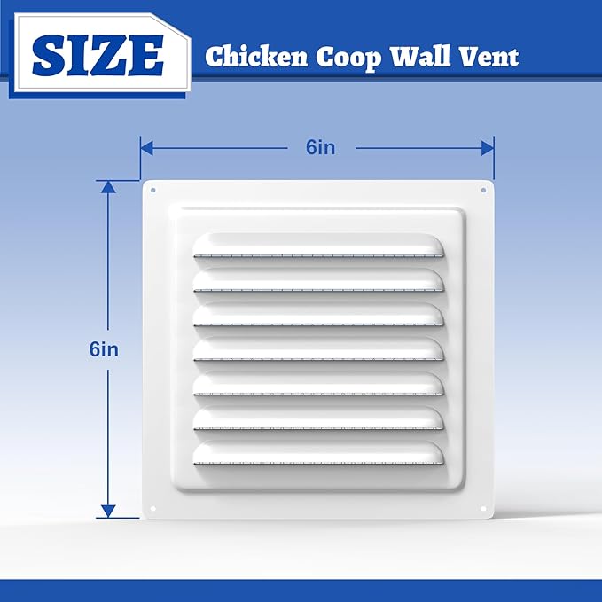Chicken Coop Metal Wall Vent, 6" x 6" Metal Shed Vent with Built-in Screen for Anti-Debris, Louver Vent Grille for Chicken Coop, Hen House, Poultry Cage, Rabbit Hutch, White