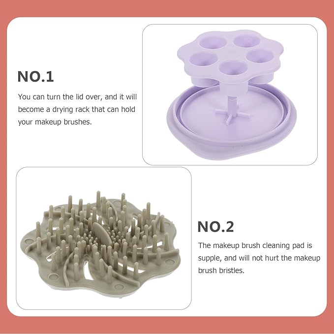 Brush Cleaning Box and Pad Set Purple Pp Makeup Brush Washer Bowl with Silicone Storage Rack Portable