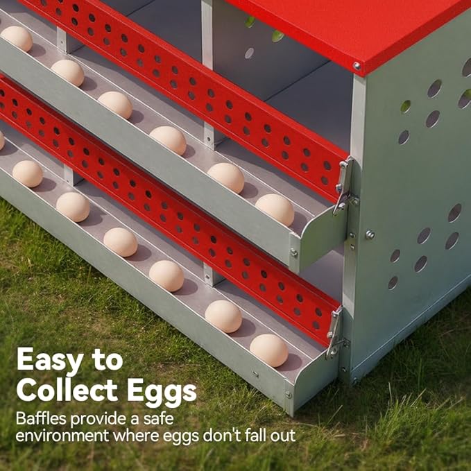 Chicken Nesting Boxes for Chicken Coop, 6 Compartments Wall-mountable Chicken Laying Boxes Easy Egg Collection with Ventilated Design, Weatherproof Galvanized Steel Metal Roosting Boxes