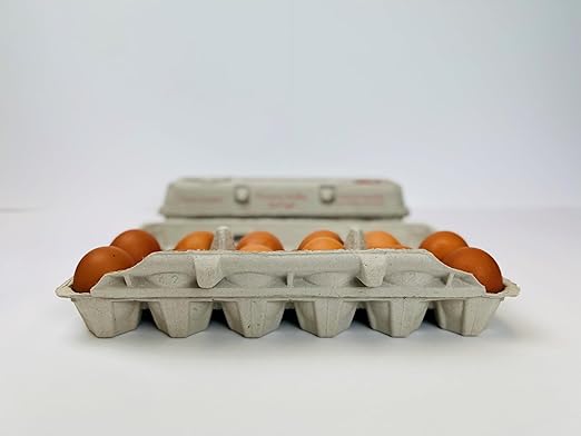 12 Count Egg Cartons - Printed Red/Brown - Recycled Paper Pulp, Solid Top Style for Chicken Eggs - Made in USA