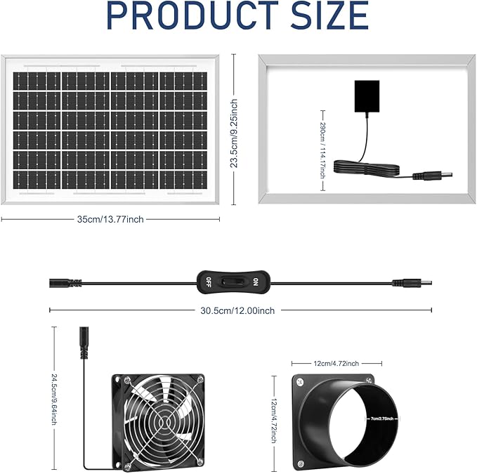 Solar Exhaust Fan, 20W Waterproofed Solar Panel + Ventilation Vent Fan, Solar Powered Fan Kit, High Speed Solar Powered Exhaust Fan for Greenhouse,Shed Attic, Dog House,Chicken Coop