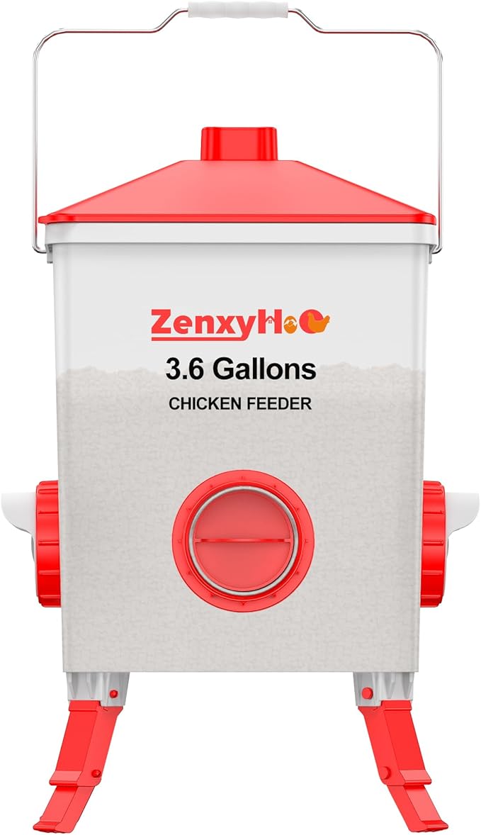 3.6 Gallons Chicken Feeder Bucket with 3 Adjustable Heights, 4 Port Feeder and Anti Roost Cone