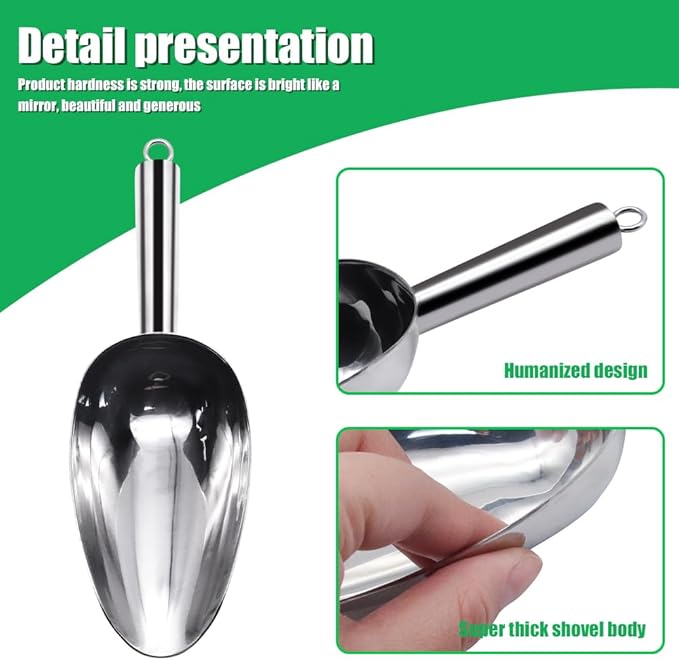 Ice Scoop for Freezer Stainless Steel bean Flour food Utility Scooper for Ice Maker Kitchen Bar Party Wedding, Heavy Duty, Dishwasher Safe 6 OZ Utility Flour Scoop (Straight Handle-2pcs)