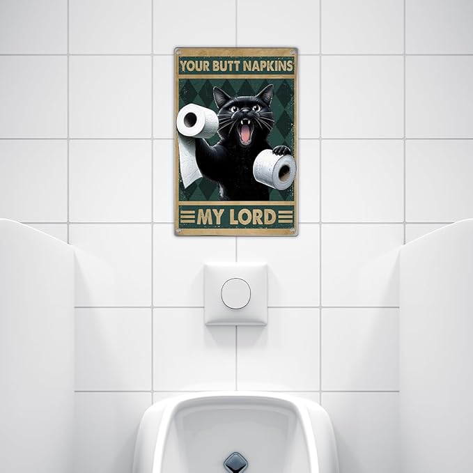 Funny Black Cat Bathroom Wall Decor Sign Your Butt Napkins My Lord Metal For Lovers Decoration 8 x 12 Inch Art Home Metal Vintage Kitchen