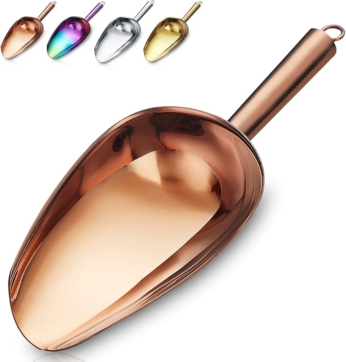 Copper Ice Scoop, Fashion Ice Cream Scoop, Premium Stainless Steel Cookie Scoop, Dog Food Scoop, Sturdy Flour Scoop, Utility Candy Scoop, Dishwasher Safe (8oz/9 Inch)