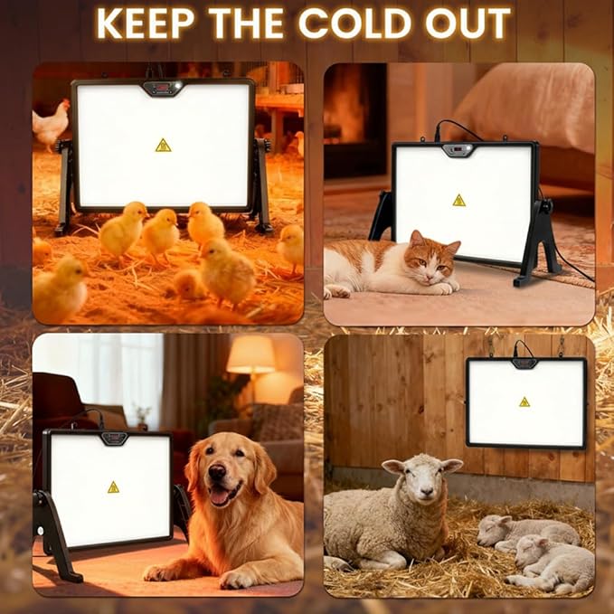 HIRALIY Chicken Coop Heater, 180W Dual-Sided Heating Panel with Adjustable Temperature & Cycle Mode, Rotatable Brooder Plate for Chicks Winter Poultry Ducks & Small Pets