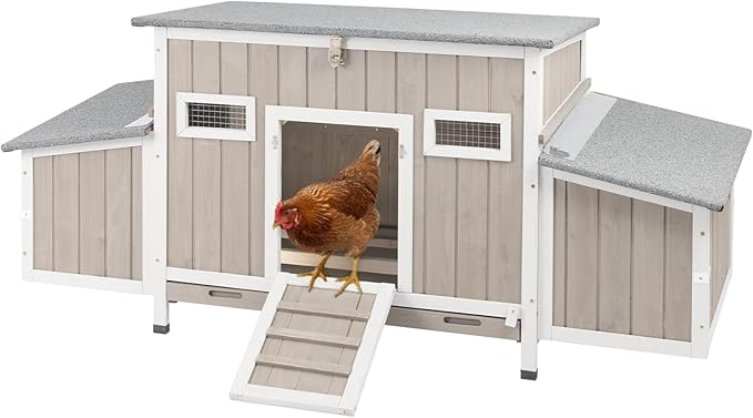 Chicken Coop for 1-3 Chickens, Wooden Hen House with 4 Nesting Boxes, Openable Waterproof Roof & Pull-Out Tray, Outdoor Poultry Cage Rabbit Hutch Duck House with Window