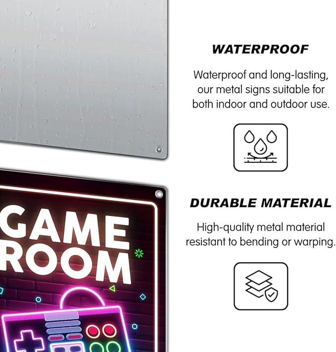 Neon Game Controller Wall Art Room Metal Sign For Teenage Boy Bedroom Nursery Playroom Decoration 8 x 12 Inch Kitchen Vintage Metal Home