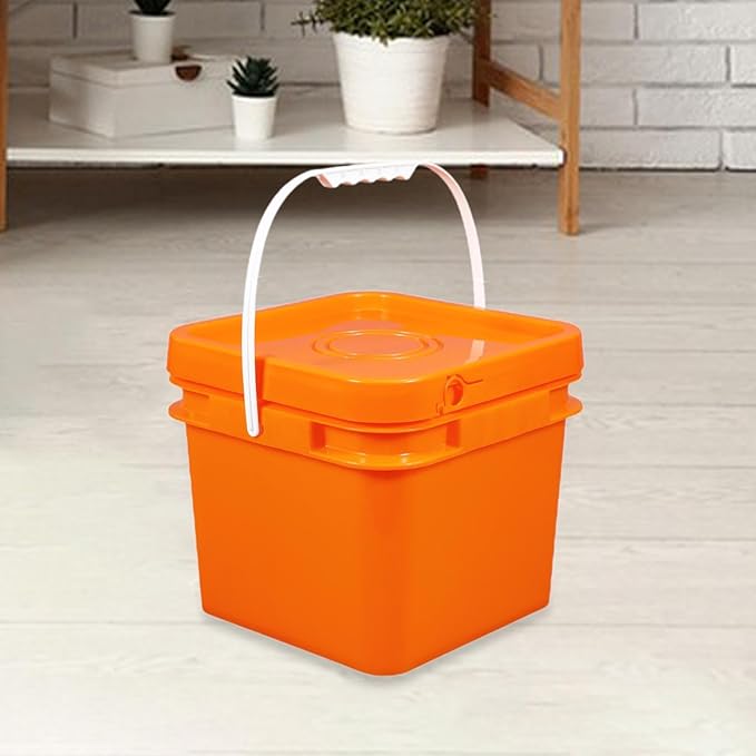 Square Bucket All Purpose Pail Large Capacity Food Storage Container with Handle and Lid for Home Improvement Outdoor Picnics, 8L 23.7x23.7x20.95cm