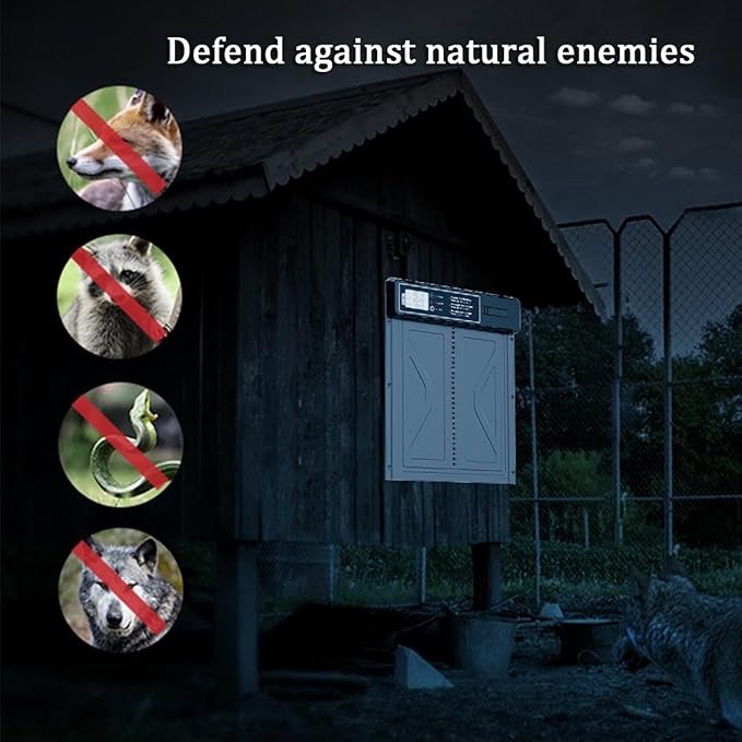 Automatic Chicken Coop Door Solar Powered,Aluminum Alloy Auto Door with Timer & Light Sensor, LCD Display, Solar Chicken Coop Door Anti-Pinch & Weatherproof, Vertical Sliding Door