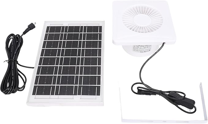Jiawu Solar Powered Fan, Weatherproof IP67 2700RPM High Greenhouse Fan, Chicken Coop with 6W Panel and 4 Inch Vent for Greenhouse Shed Chicken Coop Pet House