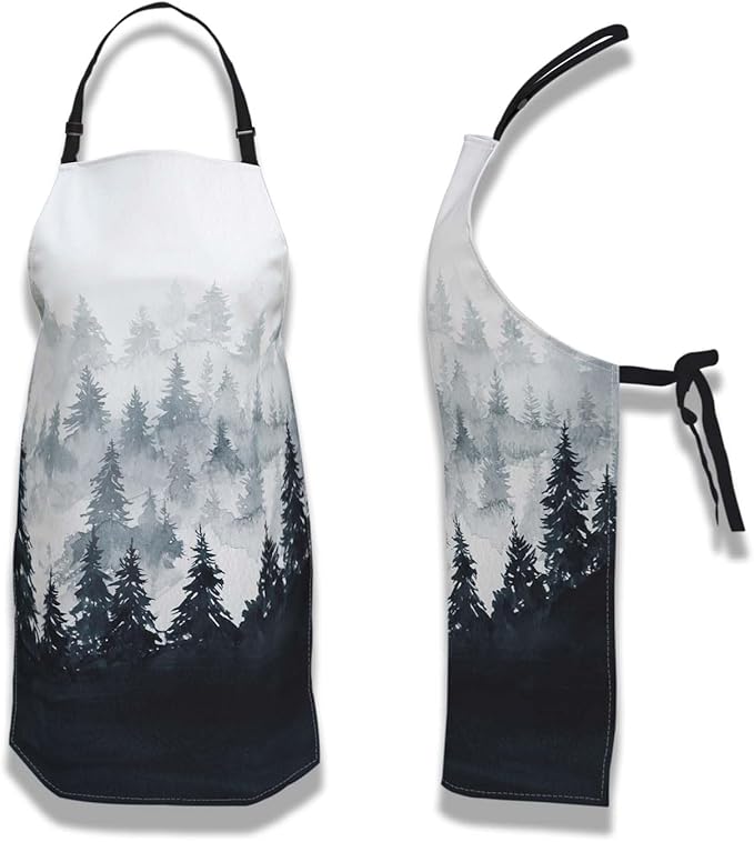 Chef Apron for Men Watercolor Mountains Landscape Trees Pinafore Aprons for Women for Kitchen Cooking Restaurant BBQ Painting Crafting 27” (W) x 31” (H), Waterproof Apron