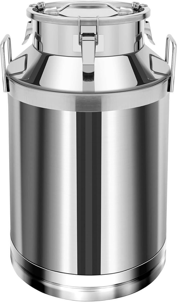 Stainless Steel Milk Can 15.85 Gallons, Airtight Food Storage Container with Locking Lid, Commercial Grade 201 SS for Milk, Honey, Grains, Large Metal Bin with Handle