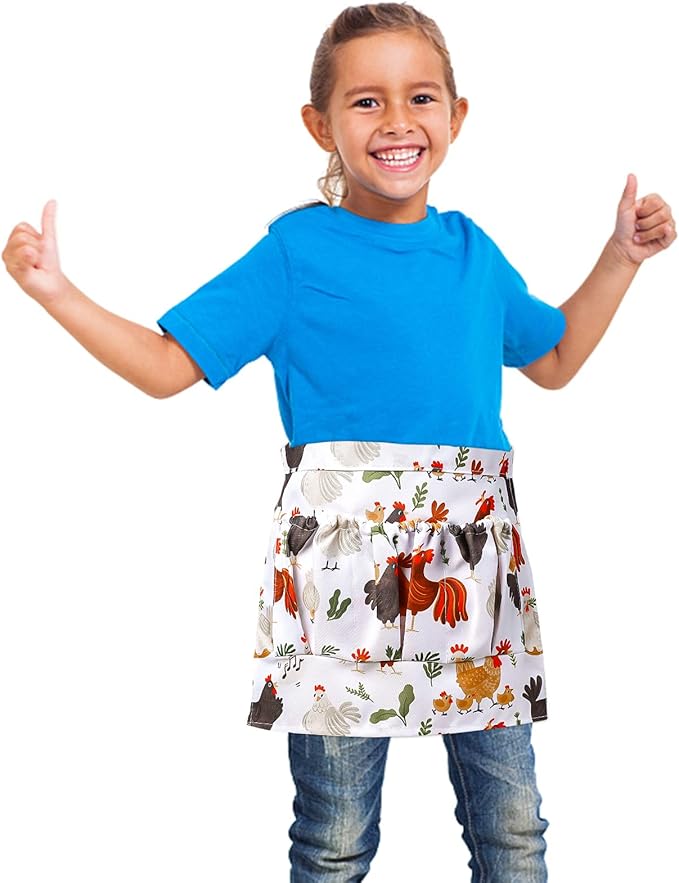 Kids Egg Collecting Apron - 3 Pocket Child-Sized Farm Apron for Fresh Eggs Harvesting, Chicken Coop & Garden Activities (Water-Resistant Polyester Gift for Little Farmers)