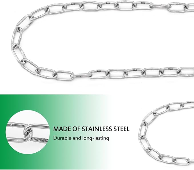 5 Ft Hanging Chain with 2 Chain Hooks 4 Chicken Coop Signs for Chicken Feeders, Stainless Steel Metal Small Chain For Chiken Bird Coop Accessories Feeders Waterer Plant Hooks Hanger Hold Up 13 Lbs