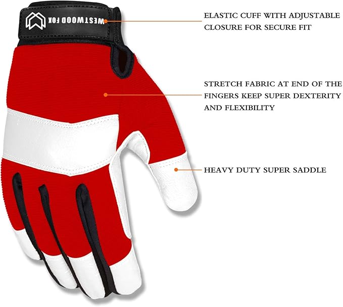 WESTWOOD FOX Gardening Working Gloves Leather Safety Thorn Proof Gloves for Mens & Women Flexible Heavy Duty Mechanic Gloves