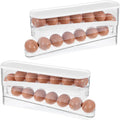 Egg Holder for Fridges 2 Pack, Auto Rolling Fridge Egg Carton 14 Grid Space Saving Clear Eggs Storage Box Eggs Dispenser Rolls Stackable Container with Lid for Fridge and Kitchen Cabinet