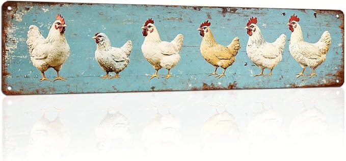 Rustic Farm Chickens Metal Tin Sign Vintage Wall Decor for Kitchen Farmhouse Living Room Entryway Home Decor 4x16 Inch