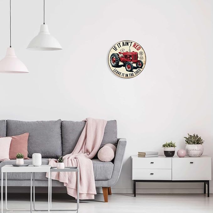 Tractor tin sign, Vintage Farm Vehicle metal sign Print Aesthetic Room Decoration for Home Bedroom Bar Cafe Garden and Outdoor Round Wall Decor (8 inch)