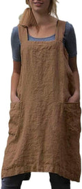 Women's Pinafore Apron Cross Back Apron with Pockets Cotton Linen Apron Dress Plus Size