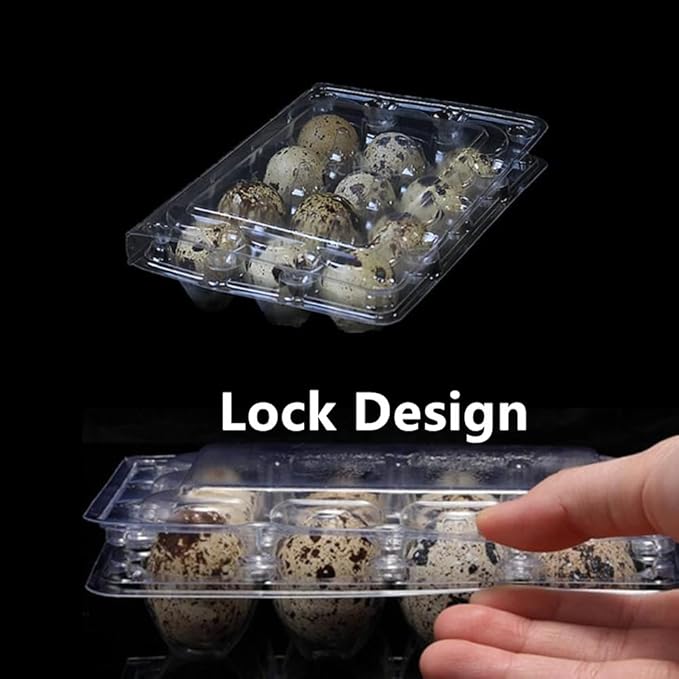 Honkenda Clear Plastic Quail Egg Cartons, 12 Tray Small Eggs Carton Holders Container, PVC Stackable Egg Storage Box with Hinge Lid, 12 Grids Egg Protection Box for Pheasant Pigeon (50 Pack)