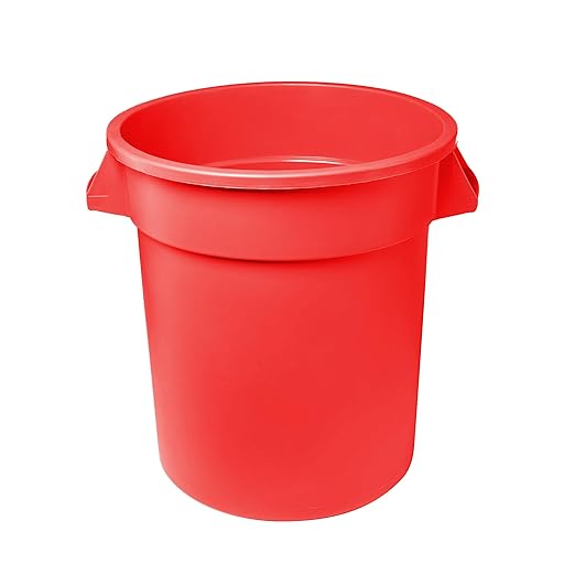 Feed and Seed Storage Container, 55 Gallon Red Round Commercial Trash Can/Ingredient Bin, Food Storage Plastic Bin, Use in Agricultural, Gardening, or Household