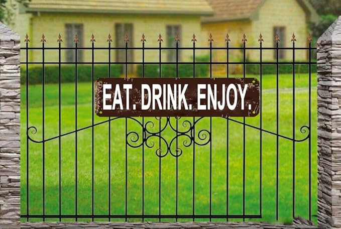 Eat Drink Enjoy Sign16x4 Inch Rustic Metal Wall Sign - Farmhouse Kitchen Decor for Home, Bar, Cafe
