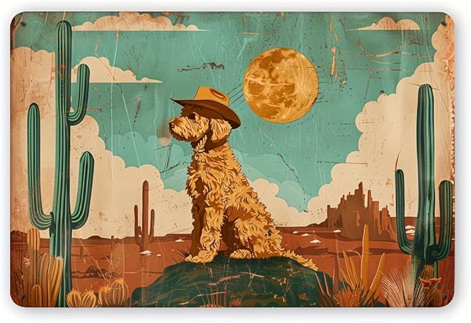 Vintage Poodle in the Desert Metal Tin Sign - Rust-Proof Iron Wall Art for Home, Bar, Cafe & Garage Decor, Easy Install, 12x8 Inches