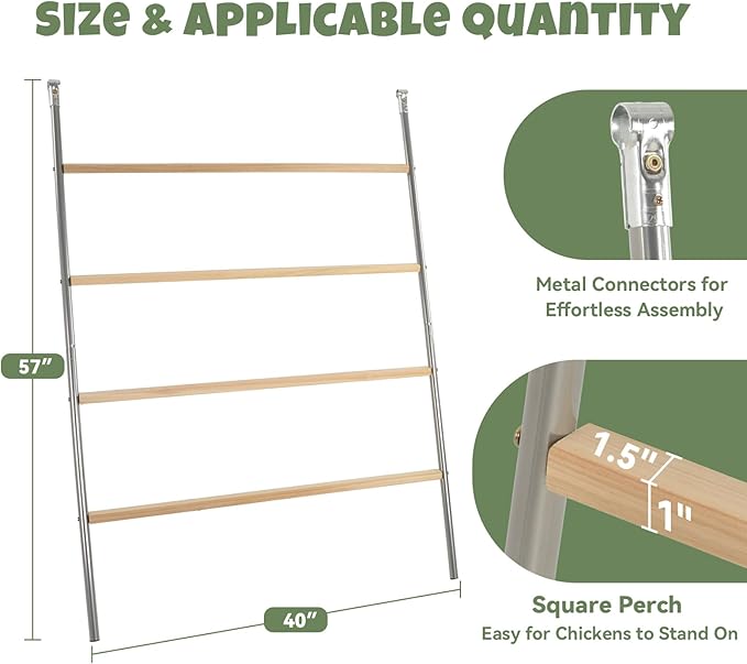 Metal Square Chicken Perches Roosting Bar, 57" L x 40" W Perfect for Backyard Poultry, Chicken Perch for Coop, Easy to Assemble&Clean