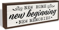 Rustic Home Sign, New Beginning New Memories Sign, Front Door Porch Decors, Decorative Wooden Framed Signs, Shelf Decoration, Wall Decor Art, House Cottage Decors, Housewarming Gift 9.5x3.1x1 inches