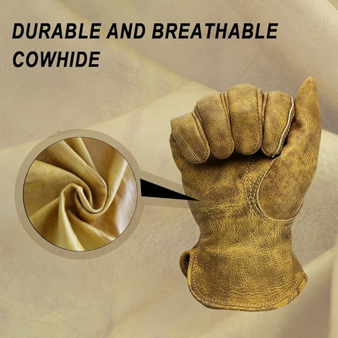Heavy Duty leather work Gloves,Safety Cowhide Leather Garden Working Gloves for Men/Women,Driving,Yard work