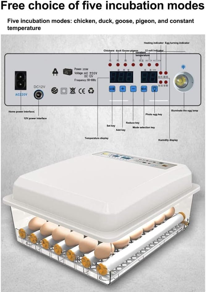 Digital Incubatores,Egg Incubator with Automatic Turning Function, Digital Automatic Hatcher with Temperature Control,for Egg Duck Egg Bird Egg Turkey Eggs Home, White-30 Egg