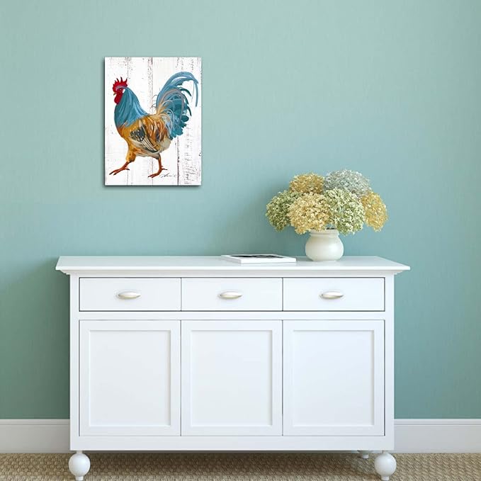 Rooster Kitchen Canvas Wall Art: Rustic Farmhouse Painting Poster - Chicken Artwork Decoration for Home Living Room Bedroom, Framed Picture Prints Decor Ready to Hang (10"x 15")
