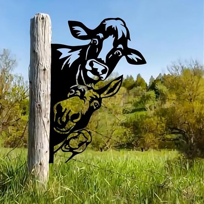 Peeping Cow | Duck | Wall Art Decor, Funny Animal Metal Sign, Cutout Sign for Farm, Outdoor Garden, Yard Gift