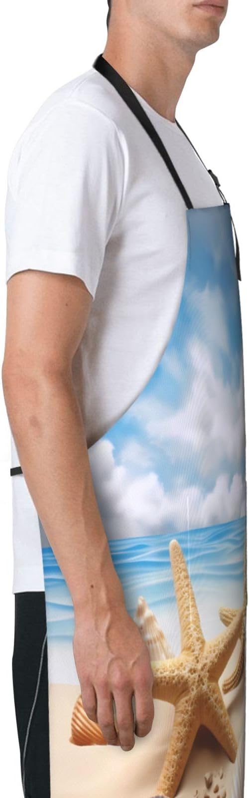 Shark Jumping Home Aprons 2 Pockets 33"×28" for Men Women, Ocean Sea Waterproof Kitchen Cooking Bib