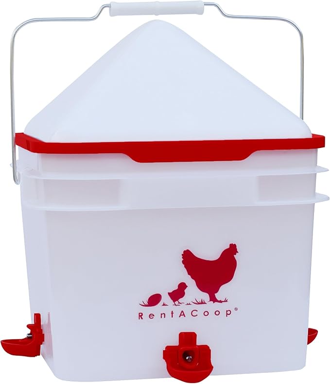RentACoop 2 Gallon Chicken Waterer, BPA-Free Plastic Bucket Waterer Set with 4 Horizontal Nipples, Large Capacity Poultry Waterer - Center Placement