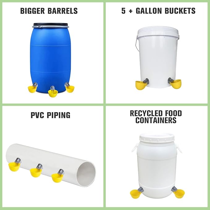 Chicken Water Cups Feeder, Automatic Chicken Waterer, Anti-Leak System, Holds 50% More Water, Suitable for Chicks, Chicken, Duck, Quail, Turkey (8 Pack, Yellow)