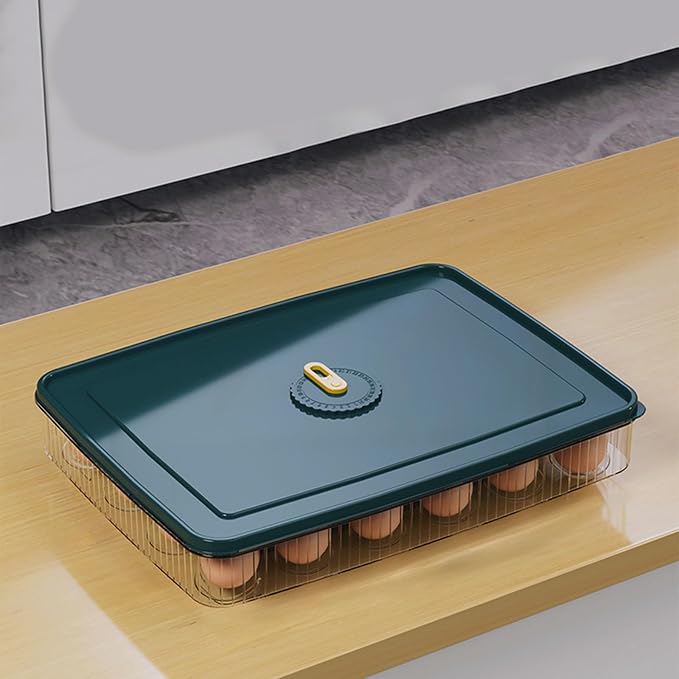 Egg Holder for Fridge, 24 Capacity Egg Holder Countertop, Stackable Space-Saving Plastic Fridge Organizers and Storage with Lid for Kitchen or Pantry, Blue