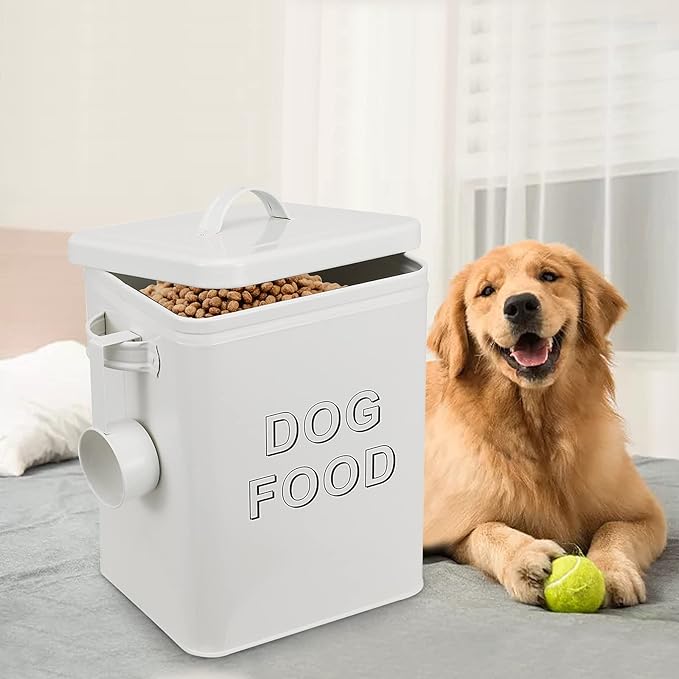 Dog Food Storage Container Farmhouse Pet Food Storage Containers with Lid and Scoop, Perfect Vintage Durable Canister Treats Tin for Kitchen Countertop, Shelf, Great Gift for Pet Owners - Dog Food
