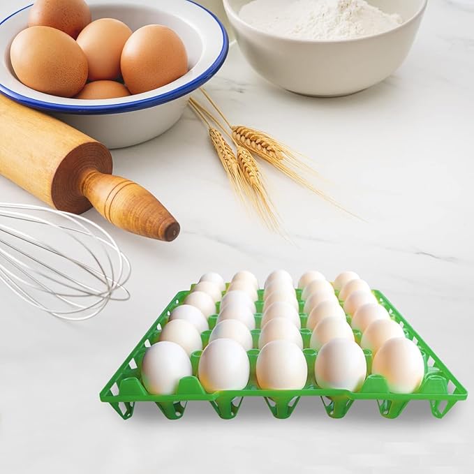 5PCS Egg Flats, Green Plastic Chicken Egg Cartons Stackable & Reusable Egg Crates Holder Trays for Storage Transportation (30 Eggs/Tray)