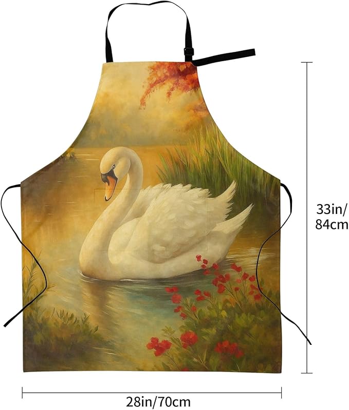 Serene Swan In Stream Adjustable Waterproof Apron Work Cooking Apron With Pockets For Men Women