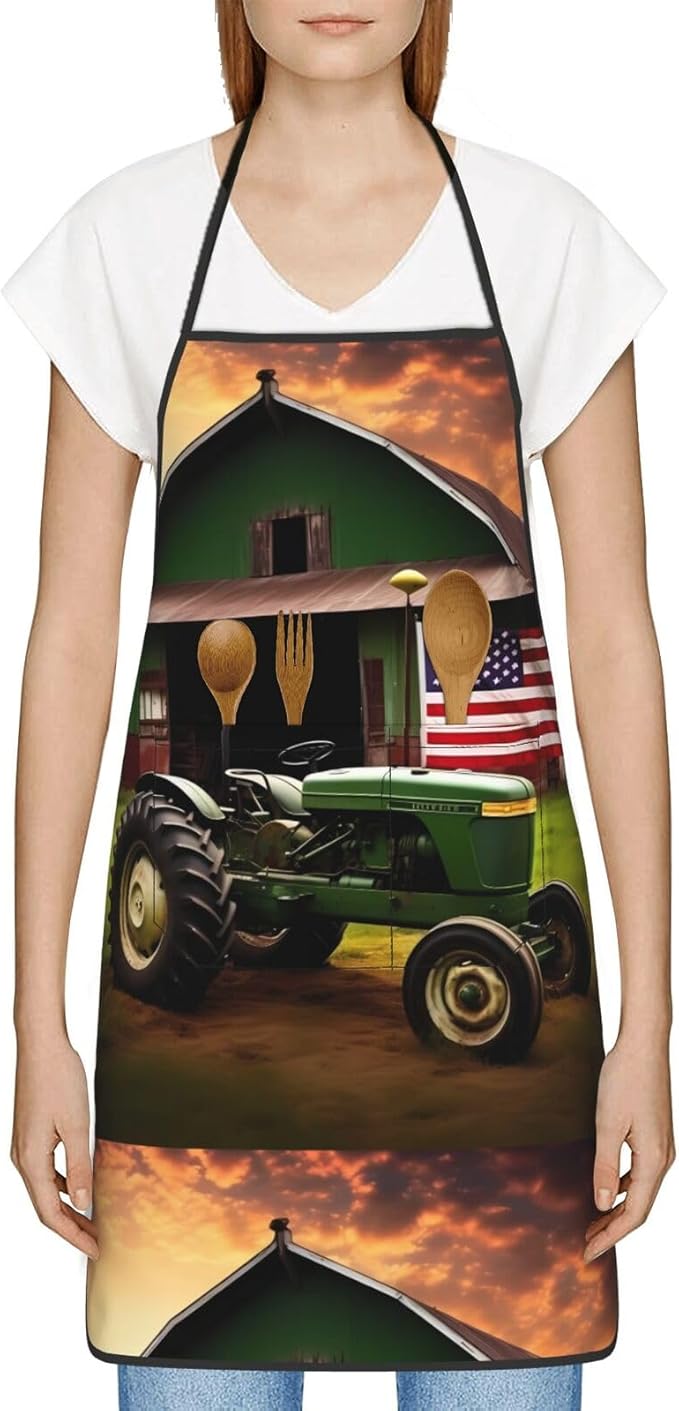 Old Tractor Photo Farm Adjustable Apron For Cooking, Baking And Barbecue-A Stylish And Practical Kitchen Apron With Pockets, Suitable For Home Cooks And Professionals