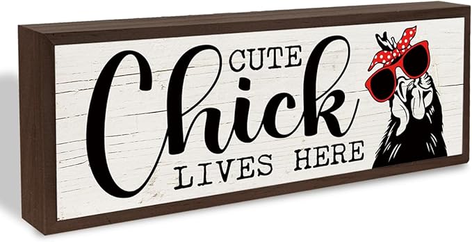 Chicken Decor, Cute Chicks Lives Here Sign, Funny Farm Decors, Decorative Wooden Wall Plaque, Chicken Lover Home Decor, Housewarming Gift 9.5x3.1x1 inches