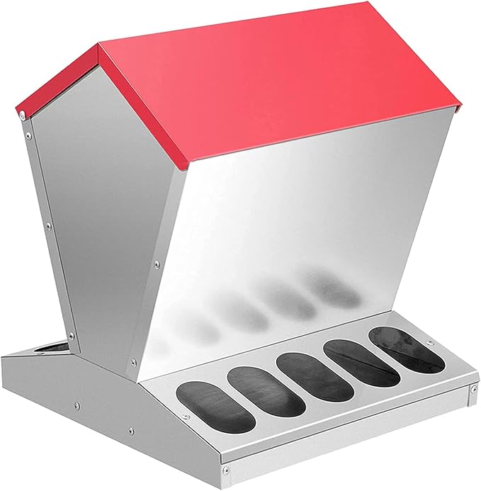 shengyi 11.5-55lbs Galvanized Chicken Feeder - Rat Proof Poultry Feeder with Lid Weatherproof Outdoor Coop Food Dispenser (25lbs 11.75x11.75x15.75in)
