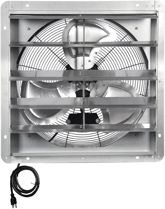 KEN BROWN 20 Inch Shutter Exhaust Fan, Gable Vent Fan, Wall Mount Ventilation, High Speed 3500CFM, Automatic Aluminum Blades, for Garages, Shop, Greenhouse, Attic, with 10ft Power Cord