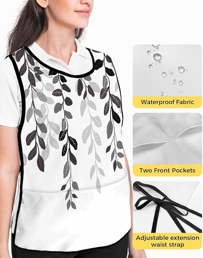 Grey Leaves Cobbler Aprons with 2 Large Pockets for Men Women Unisex Smock Apron for Adults Chef Clothing Protector