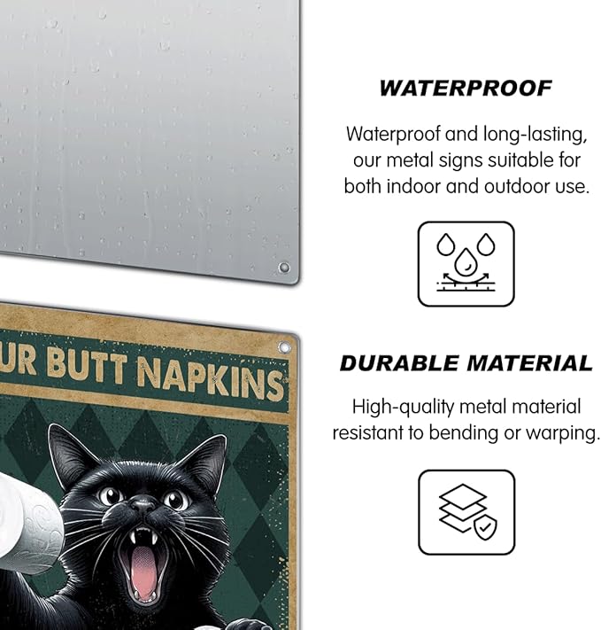 Funny Black Cat Bathroom Wall Decor Sign Your Butt Napkins My Lord Metal For Lovers Decoration 8 x 12 Inch Art Home Metal Vintage Kitchen