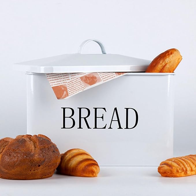 Metal Bread Box and Grain Storage Container with Lid, Rectangular Iron Snack Organizer for Kitchen Countertop, Portable Multifunctional Food Storage Bin