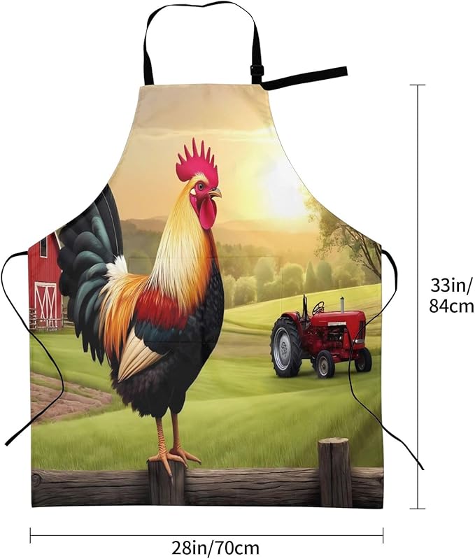 Country Farm Morning Rooste For Waterproof Adjustable Adult Apron With Pockets For Men And Women Cooking, Painting