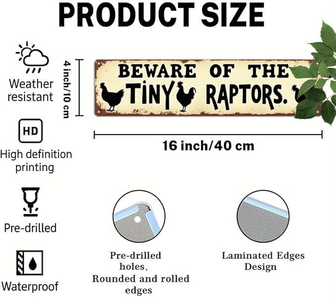 Beware of the Tiny Raptors Metal Tin Sign Farmhouse Wall Decor for Kitchen Farmhouse Entryway Home Living Room 4x16 Inch